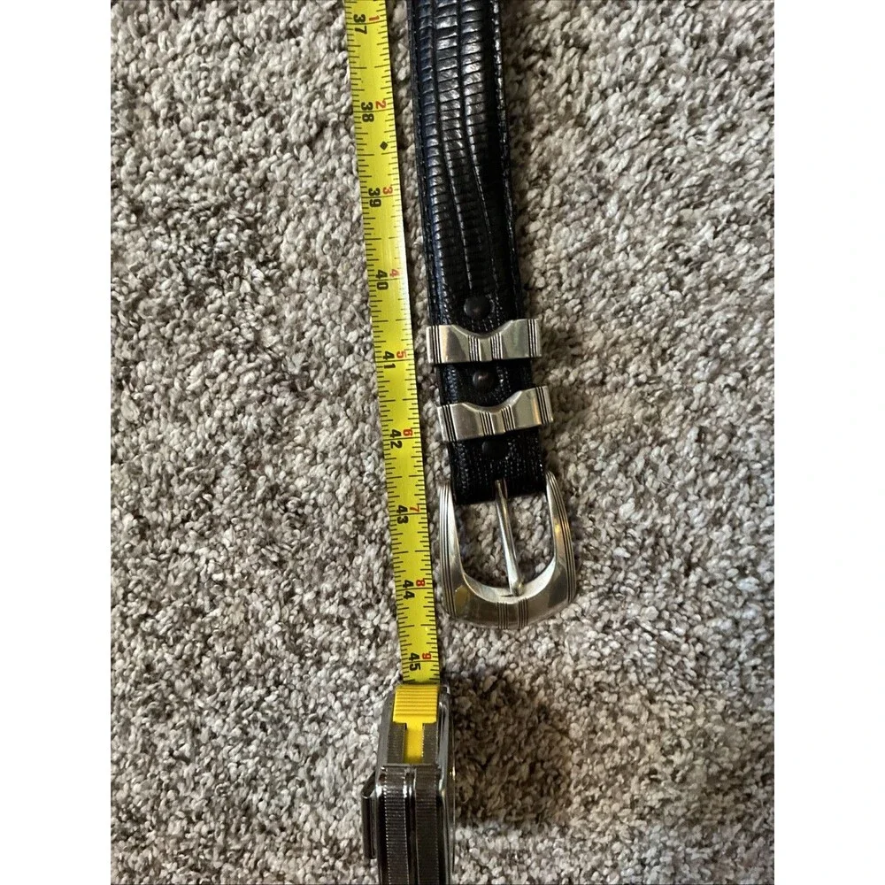 Fullerton Vintage Golf Concho Lizard Embossed Leather Belt Size 36 Black Western